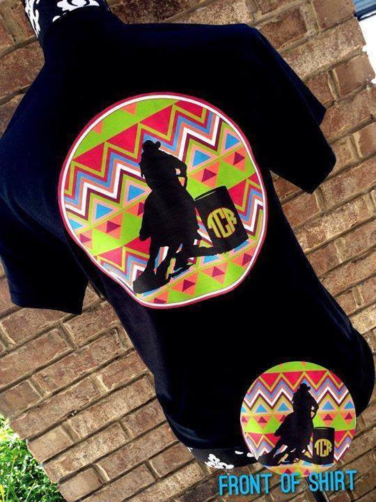 Barrel Racer T-Shirt: Black/ Aztec