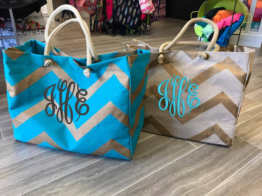 Chevron Jute Totes: TAN/GOLD