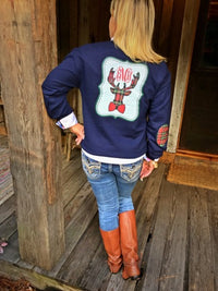 Plaid Deer Monogram Sweatshirt: Navy/Plaid Elbows