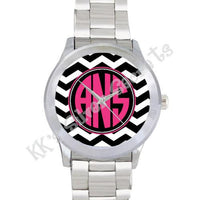 Black/ White Chevron Watch: Pink/ Circle