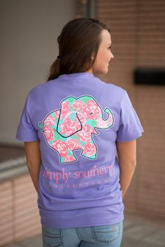 Southern Short Sleeve Purple: Floral Elephant