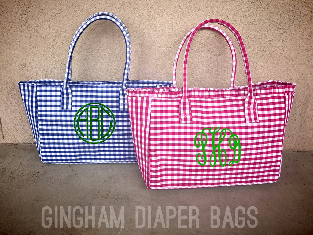 Gingham Diaper Bags: Pink/Navy