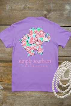 Southern Short Sleeve Purple: Floral Elephant