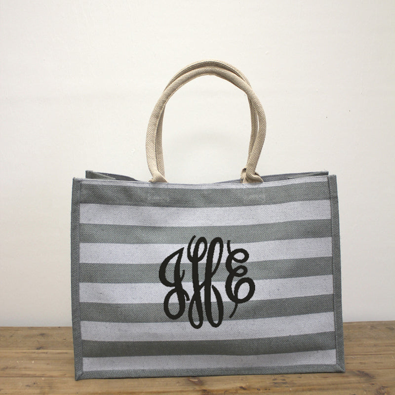 Tone on Tone Grey Monogram Jute Tote