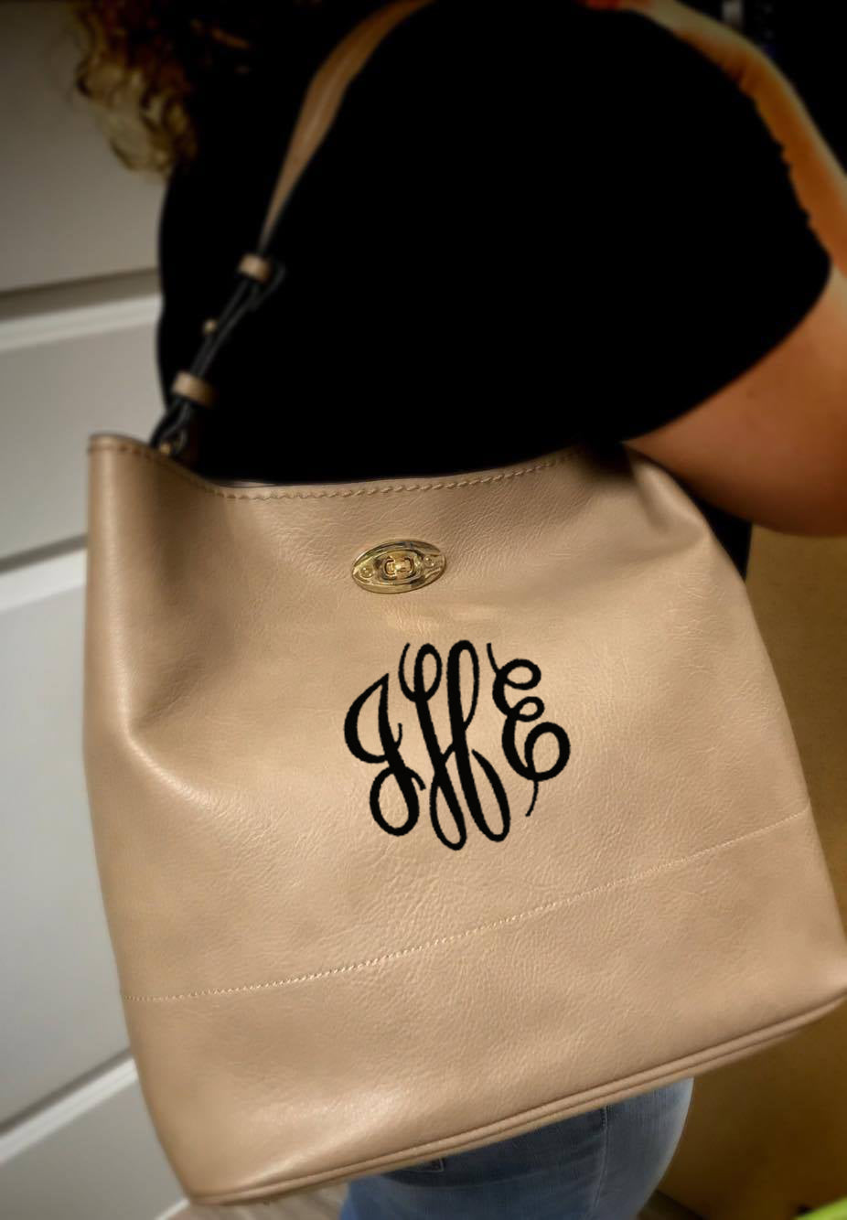 Taupe Basic Monogram Single Strap Shoulder Bag