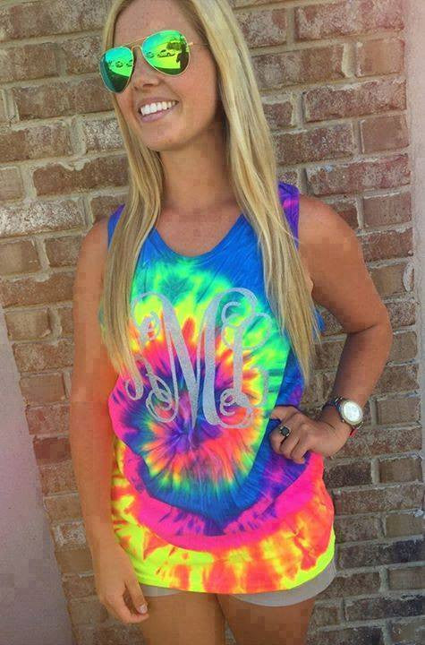 Monogram Tie Dye Tank: Silver Glitter