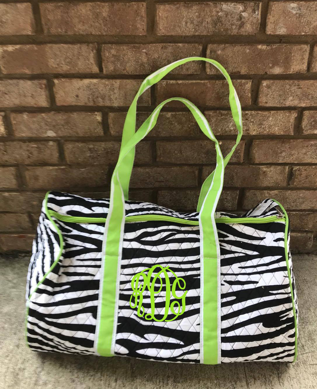 Zebra/Green Quilted Monogram Duffel: Large