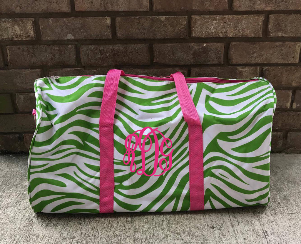 Zebra Pink/Green Monogram Duffel: Large